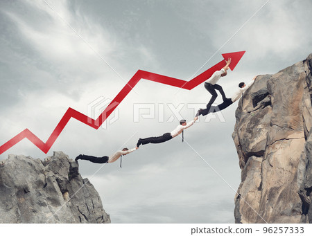 Businessmen bridge working together for the success of corporate Businessmen bridge working together for the success of corporate 96257333