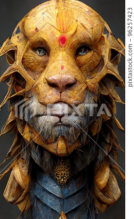 Abstract surrealistic lion made of wood. The concept of a hunter in a world of animals. 96257423