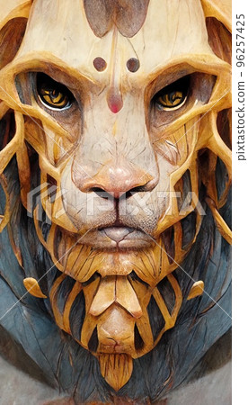 Abstract surrealistic lion made of wood. The concept of a hunter in a world of animals. 96257425
