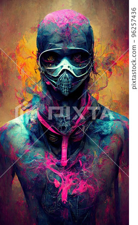 Combat ninjas are depicted in a cyberpunk neon style. The concept of Japanese ninjas. Virtual reality and cyberpunk concept. Combat ninjas are depicted in a cyberpunk neon style. The concept of Japanese ninjas. Virtual reality and cyberpunk concept. 96257436