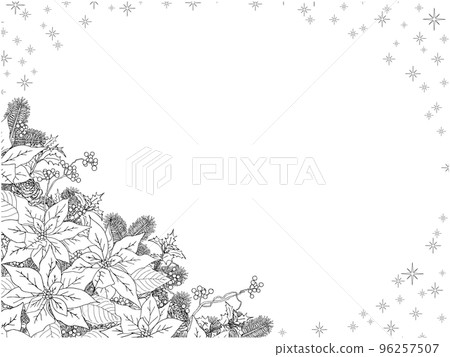 Poinsettia and Sankirai line drawing frame (2) (diagonal bottom, glitter, black) 96257507
