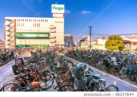 View of the cityscape of Yokohama in Japan, including the ``Tsurumi Station West Exit No. 2 Bicycle Parking Lot'' at the west exit of Tsurumi Station View of the cityscape of Yokohama in Japan, including the ``Tsurumi Station West Exit No. 2 Bicycle Parking Lot'' at the west exit of Tsurumi Station 96257644