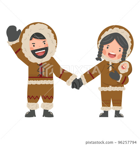 couple Eskimo with baby family cartoon couple Eskimo with baby family cartoon 96257794