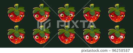 Funny strawberry character with different emotions 96258587