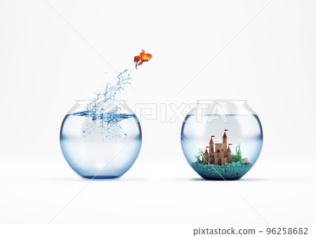 Improvement and progress concept with a jump of goldfish 3D Rendering Improvement and progress concept with a jump of goldfish 3D Rendering 96258682