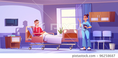 Hospital ward with patient on bed and doctor 96258687