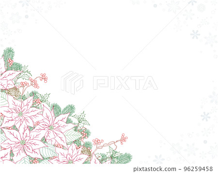 Poinsettia and Sankirai line drawing frame (3) (diagonal bottom, snow crystal, color) 96259458