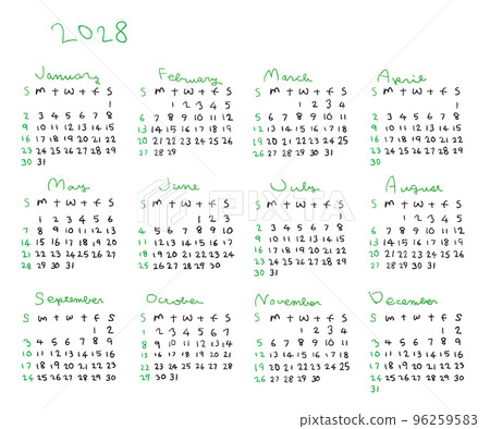 2028年簡單手繪日曆 96259583