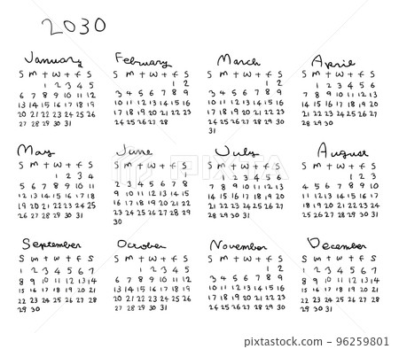 2030年簡單手繪日曆 96259801
