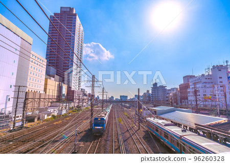 Yokohama cityscape in Japan, overlooking tower apartments in front of Tsurumi Station 96260328