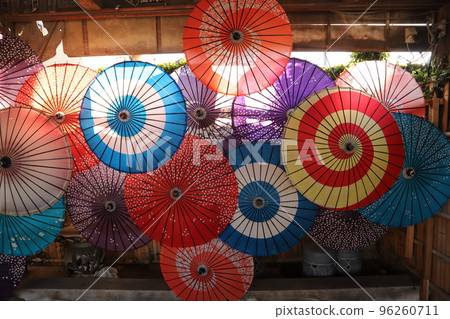 Production of colorful Japanese umbrellas 96260711