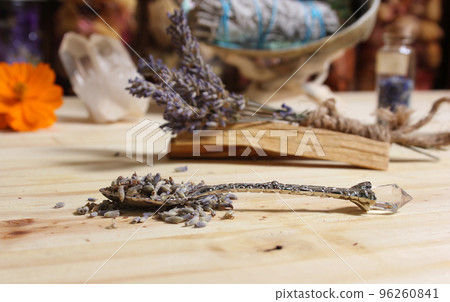 Dried Lavender With Palo Santo Wood and Abalone Shell For Smudging Ritual 96260841