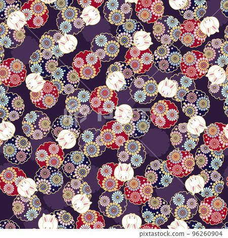 日本圖案-“吉祥紋章和兔子”無縫圖案。日本圖案材料。新年的裝飾品。 96260904