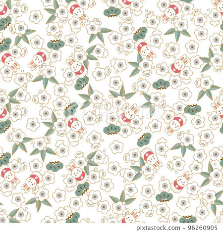 Japanese pattern - "Auspicious crest and rabbit" seamless pattern. Japanese pattern material. New Year's decorations. 96260905