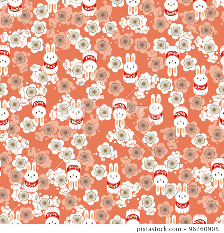 Japanese pattern - "Auspicious crest and rabbit" seamless pattern. Japanese pattern material. New Year's decorations. Japanese pattern - "Auspicious crest and rabbit" seamless pattern. Japanese pattern material. New Year's decorations. 96260908