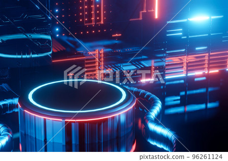 3d rendering empty neon sci fi podium for product display. 3d rendering empty neon sci fi podium for product display. 96261124