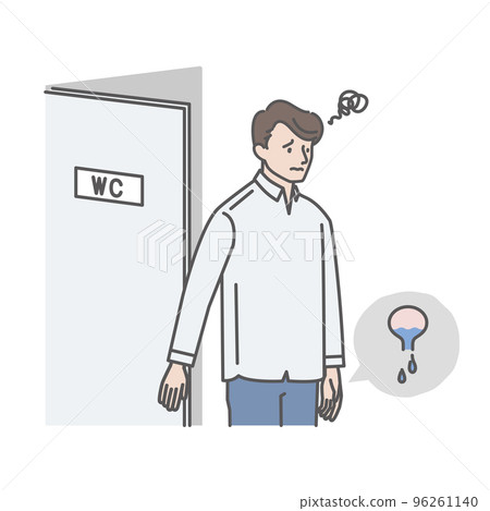 A young man who feels uncomfortable with residual urine after going to the toilet 96261140