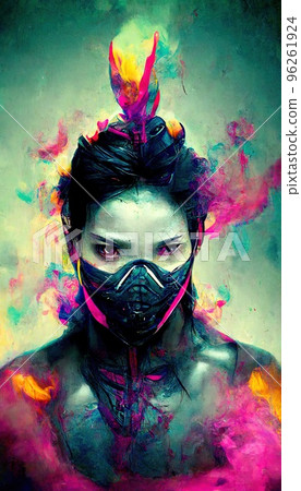 Portrait of a girl in a futuristic cyberpunk style in neon clothes. A high-tech man from the future. The concept of virtual reality and cyberpunk. Perfect for phone wallpaper or for posters. Portrait of a girl in a futuristic cyberpunk style in neon clothes. A high-tech man from the future. The concept of virtual reality and cyberpunk. Perfect for phone wallpaper or for posters. 96261924
