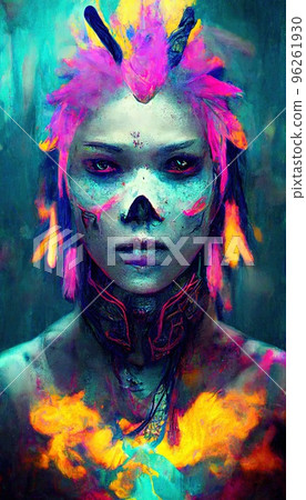 Portrait of a girl in a futuristic cyberpunk style in neon clothes. A high-tech man from the future. The concept of virtual reality and cyberpunk. Perfect for phone wallpaper or for posters. 96261930