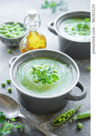 Fresh vegetable soup made of green peas Fresh vegetable soup made of green peas 96262220