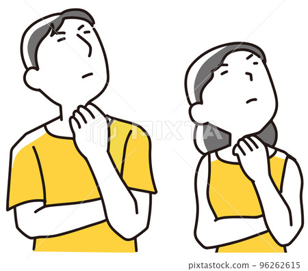 Men and women who are worried while looking diagonally upward Men and women who are worried while looking diagonally upward 96262615