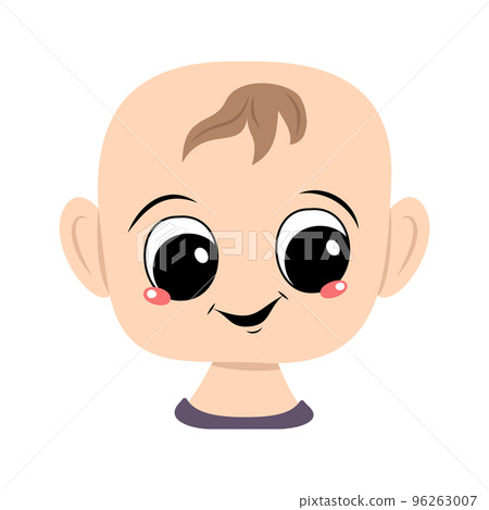 Avatar of a child with big eyes and a wide happy smile. Head of a toddler with a joyful face Avatar of a child with big eyes and a wide happy smile. Head of a toddler with a joyful face 96263007