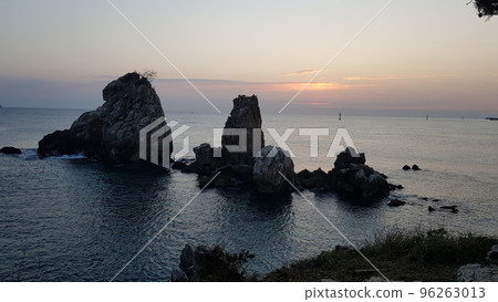 Gangwon-do. Samcheok City. Chuam Beach. Sunrise. Chotdae Rock. Brother Rock Gangwon-do. Samcheok City. Chuam Beach. Sunrise. Chotdae Rock. Brother Rock 96263013