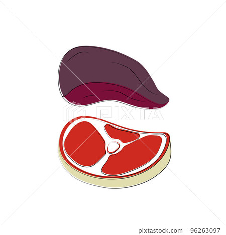 Meat steak and liver icons signs. Vector cartoon hand drawn illustration. Meat steak and liver icons signs. Vector cartoon hand drawn illustration. 96263097