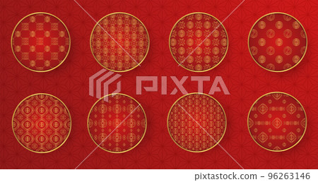 Red golden traditional chinese round pattern decor set. Red golden traditional chinese round pattern decor set. 96263146