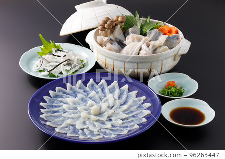 Fugu dish on black background 96263447