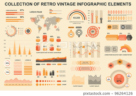 Bundle vintage infographic elements data visualization vector design template. Can be used for steps, business processes, workflow, diagram, flowchart, timeline, marketing icons, retro infographics. Bundle vintage infographic elements data visualization vector design template. Can be used for steps, business processes, workflow, diagram, flowchart, timeline, marketing icons, retro infographics. 96264126