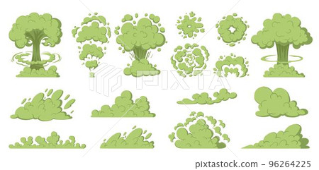 Cartoon bad smell poisonous clouds, stink, emissions, air pollution, clouds of smoking dust. Clouds of comics with an unpleasant smell, smoke from cigarettes, cooking steam. Vector set of caustic Cartoon bad smell poisonous clouds, stink, emissions, air pollution, clouds of smoking dust. Clouds of comics with an unpleasant smell, smoke from cigarettes, cooking steam. Vector set of caustic 96264225