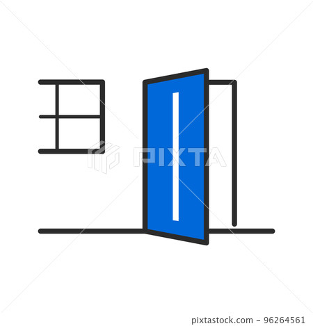 有開著藍色門的房子牆壁有縫隙 96264561