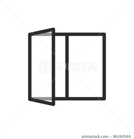 Illustration of a double window with one side open drawn with simple lines 96264568