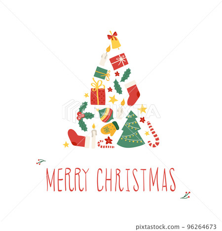 Stylish Christmas tree with different New year objects Stylish Christmas tree with different New year objects 96264673