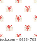 Funny red and white Gift box with bow on cute Christmass pattern 96264703