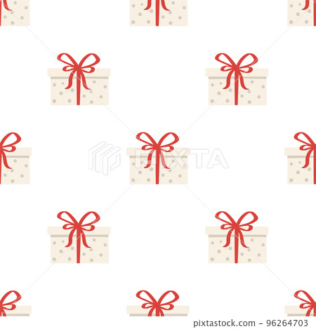Funny red and white Gift box with bow on cute Christmass pattern Funny red and white Gift box with bow on cute Christmass pattern 96264703