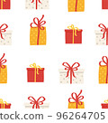 Funny red and white Gift box with bow on cute Christmass pattern 96264705