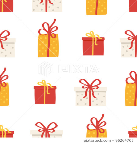 Funny red and white Gift box with bow on cute Christmass pattern 96264705