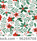 Green branch - Seamless pattern with christmas flower, omela, leaf 96264708