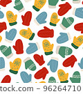 Colorful funny Christmass pattern with cute mitten in kids style 96264710