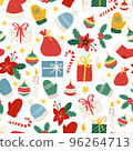 Doodle Christmass pattern with santa hat, omela and candy cane 96264713