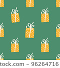 Yellow Gift box with bow on cute Christmass pattern 96264716