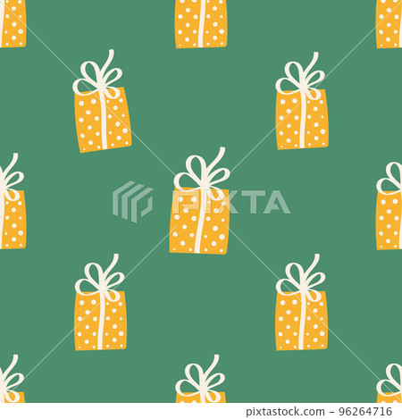 Yellow Gift box with bow on cute Christmass pattern Yellow Gift box with bow on cute Christmass pattern 96264716