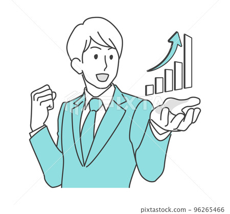 A businessman with a guts pose that rejoices when he sees a rising graph A businessman with a guts pose that rejoices when he sees a rising graph 96265466