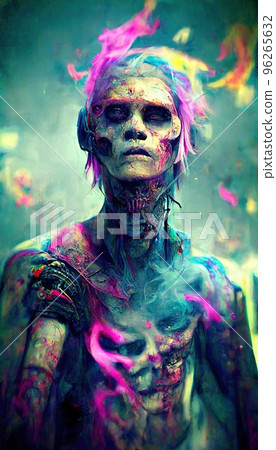 Portrait of a men in a futuristic cyberpunk style in neon clothes. A high-tech man from the future. The concept of virtual reality and cyberpunk. Perfect for phone wallpaper or for posters. 96265632