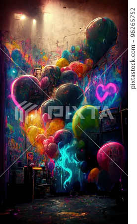 Abstract multicolored balloons. Lots of colored balloons, colored paints, rainbows, and multicolored smoke. Colorful wonderful illusion of dreams. The concept of dreams and illusions. 96265752
