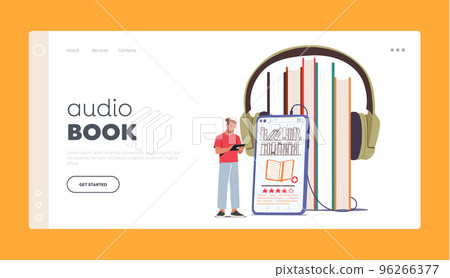 Audio Book Landing Page Template. Electronic Library, Self Development, Reading E-book, Education Vector Illustration Audio Book Landing Page Template. Electronic Library, Self Development, Reading E-book, Education Vector Illustration 96266377