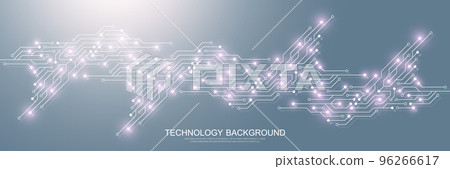 Quantum computing concept. Motherboard computer generated abstract background. Deep learning artificial intelligence. Big data algorithms visualization. Vector illustration. 96266617