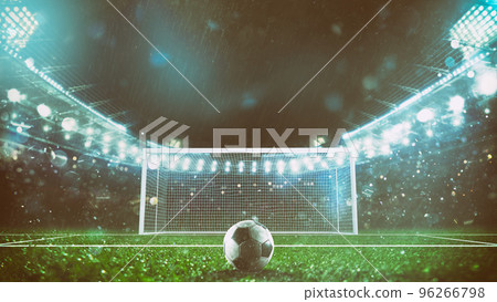 Ready to kick the penalty and score a goal inside area at the stadium Ready to kick the penalty and score a goal inside area at the stadium 96266798